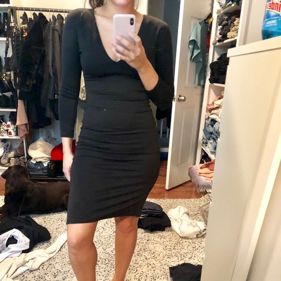 Vintage Dresses & Skirts - Black v neck midi dresss